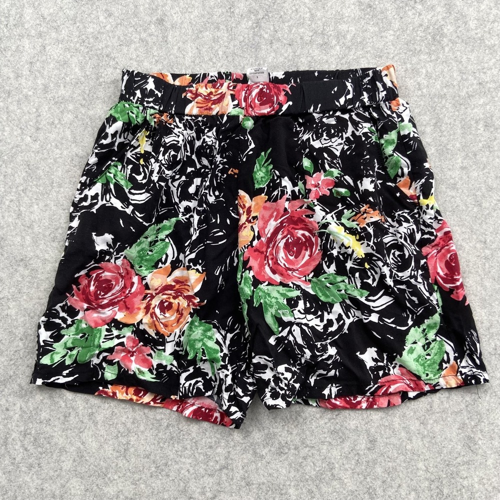Lily White Culotte Shorts Womens S (25x5) Black Floral Rayon Elastic Summer